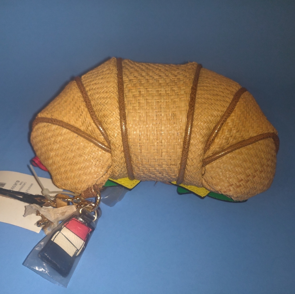 New betsy Johnson Woven Croissant-Shaped Handbag French Theme France Food